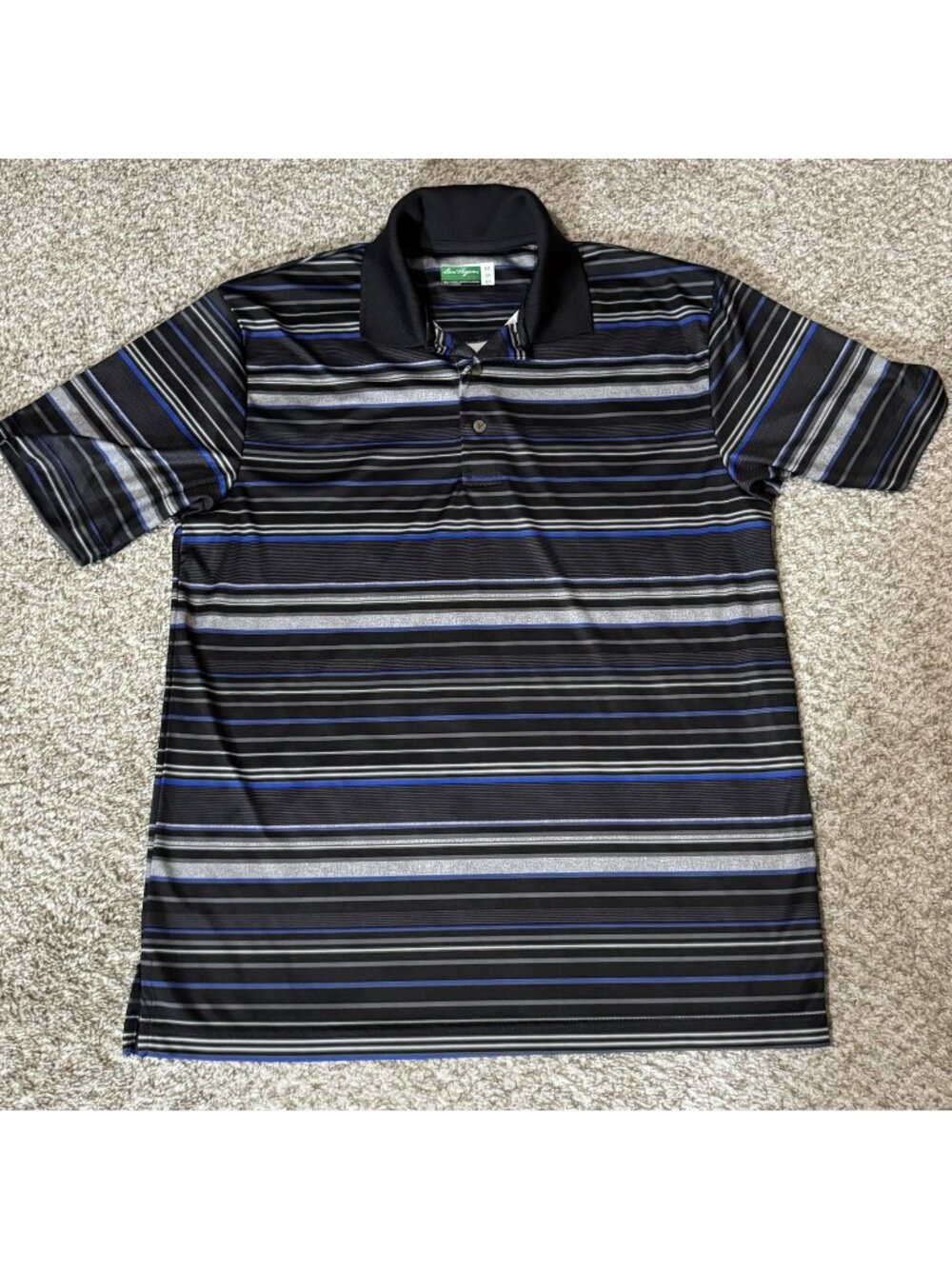 Ben Hogan Golf Polo Shirt  Men's M Black Blue Stripe Short Sleeve Performance